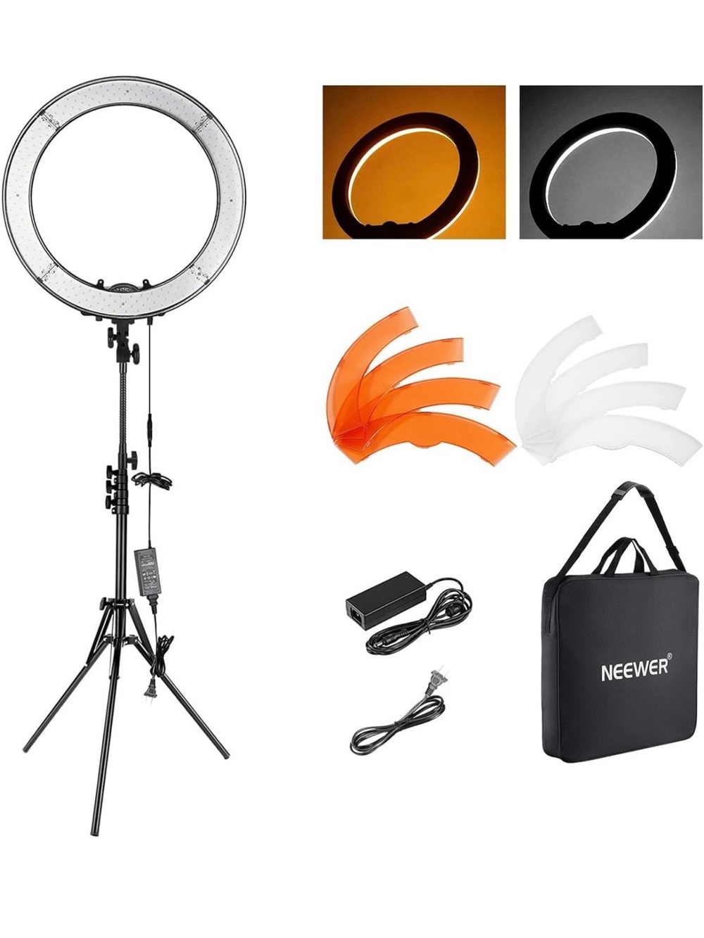 Neewer 18" LED Ring Light with Stand and Filters - Black